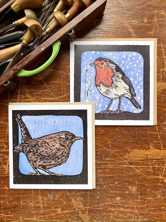 wren and robin art cards