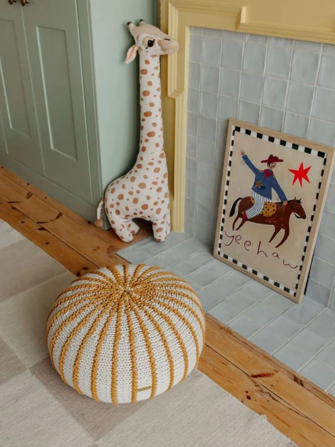 Zuri House. Medium mustard Ziggy pouffe.