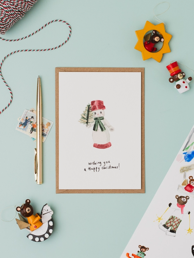 Snowman Gold Foil Christmas Card 