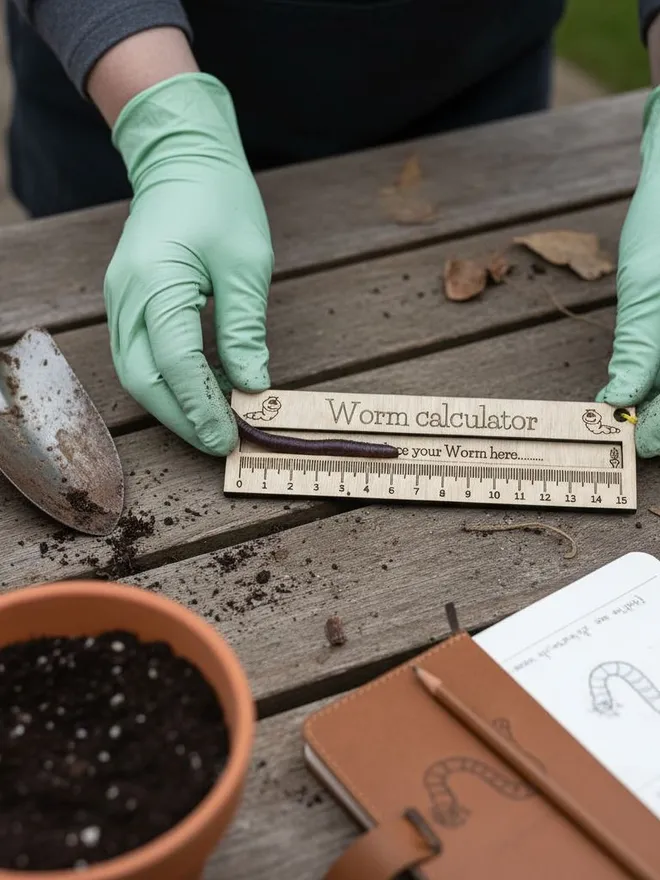 Forest school leader showing how to use the worm calculator