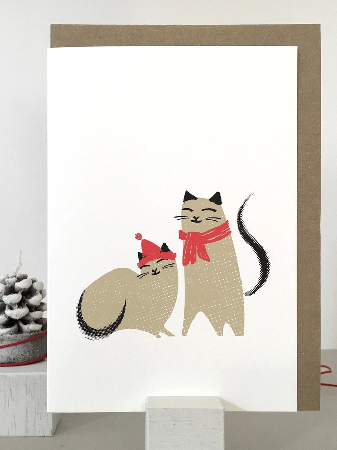 Cat Christmas Card And Gift Wrap Bundle