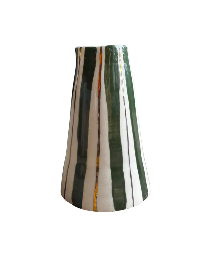 cut out of Christmas special edition vase with green stripes and gold stripes in lustre