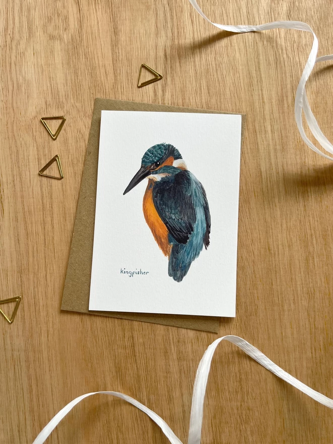 A greetings card featuring a illustrated Kingfisher
