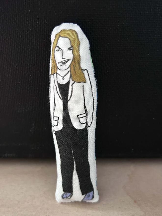 Mini illustrated fabric figure of artist Tracey Emin
