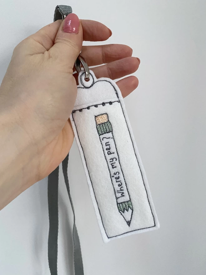 Personalised Teachers Pen Holder Lanyard in a hand