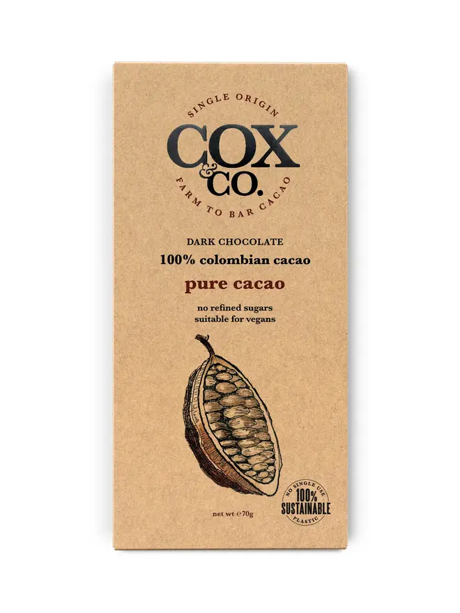 100% Single Pure Cacao Chocolate Bar (Set Of 1, 2 Or 3), a chocolate bar sitting on a white surface. 