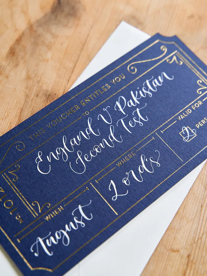 Personalised Voucher 'for him' in Navy with gold detail