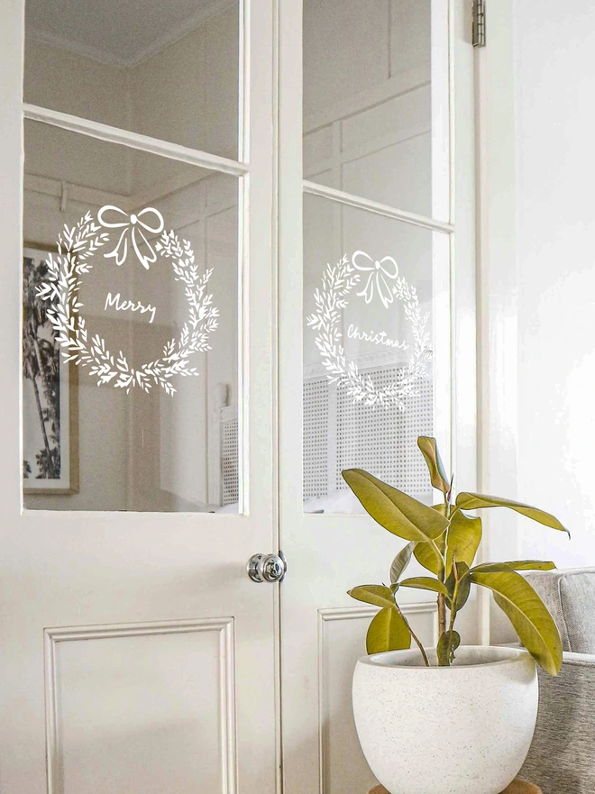 personalised hand drawn wreath window sticker
