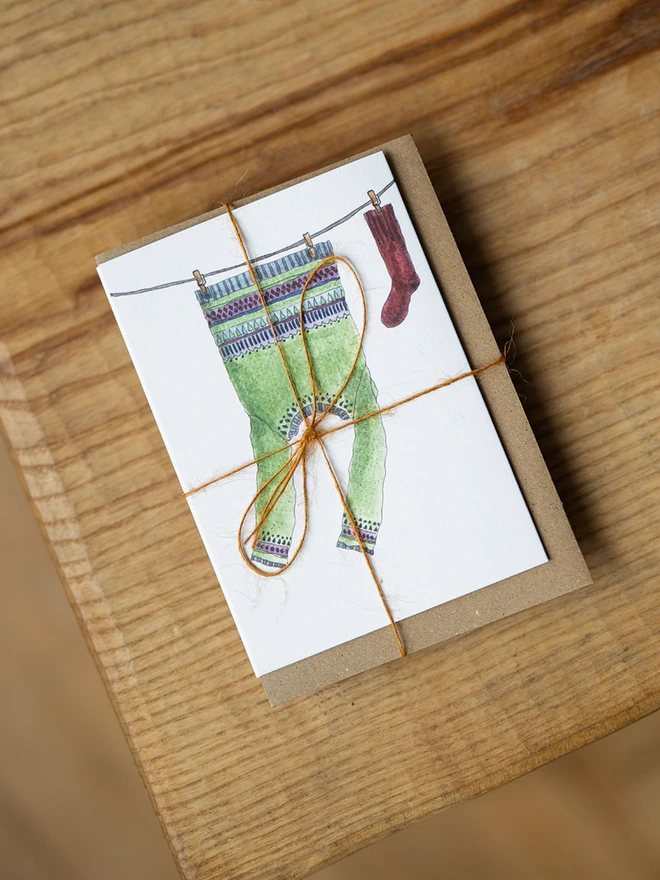 Watercolour Illustration Washing Line Concertina Card 