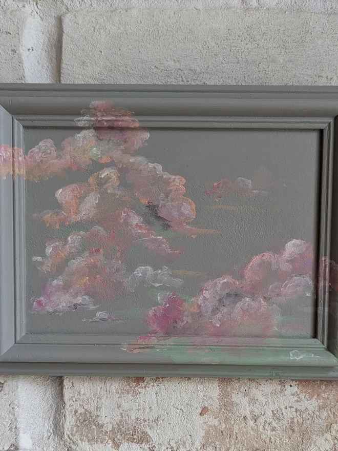 cloud art pink and mint colours on an upcycled vintage frame