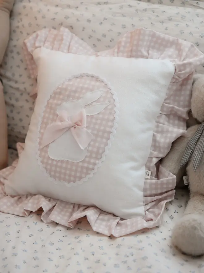 Bunny Nursery Pillow, Rabbit accent bedding, Soft bunny cushion, Girl's Room Decor, Cute Bunny Gift, Animal baby pillow,