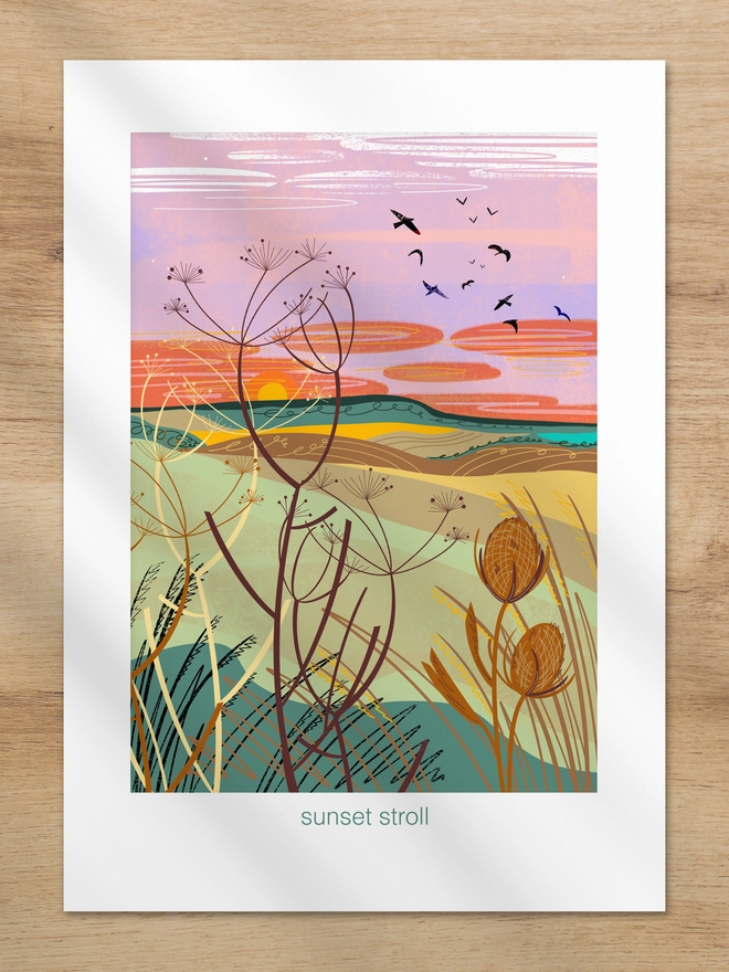 Sunset stroll poster print A4