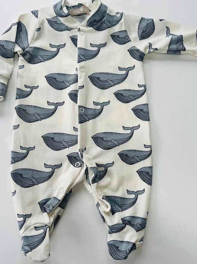 Cream 'Whale' Organic Cotton Baby Sleep Suit