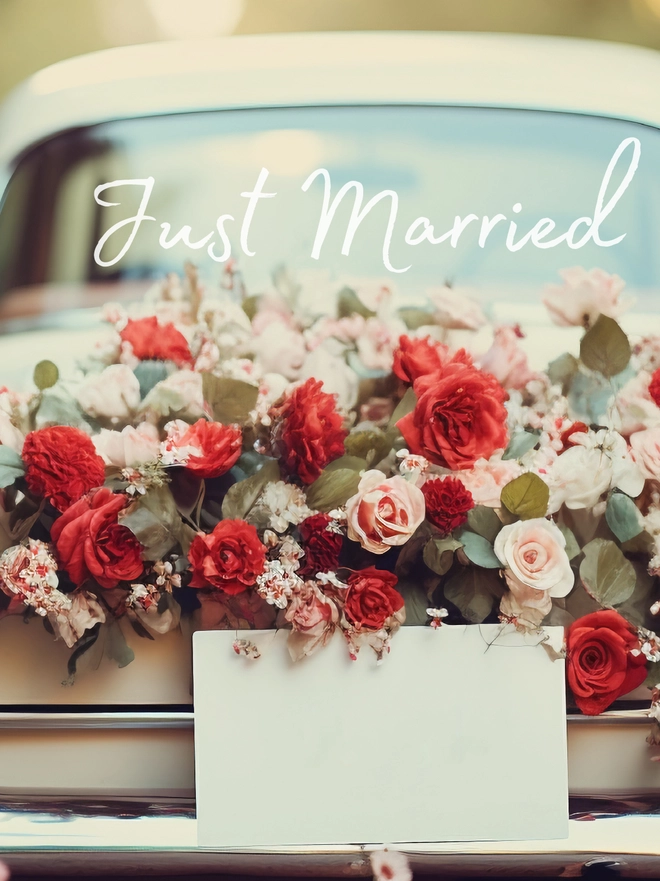 Just Married vinyl decal on car back window