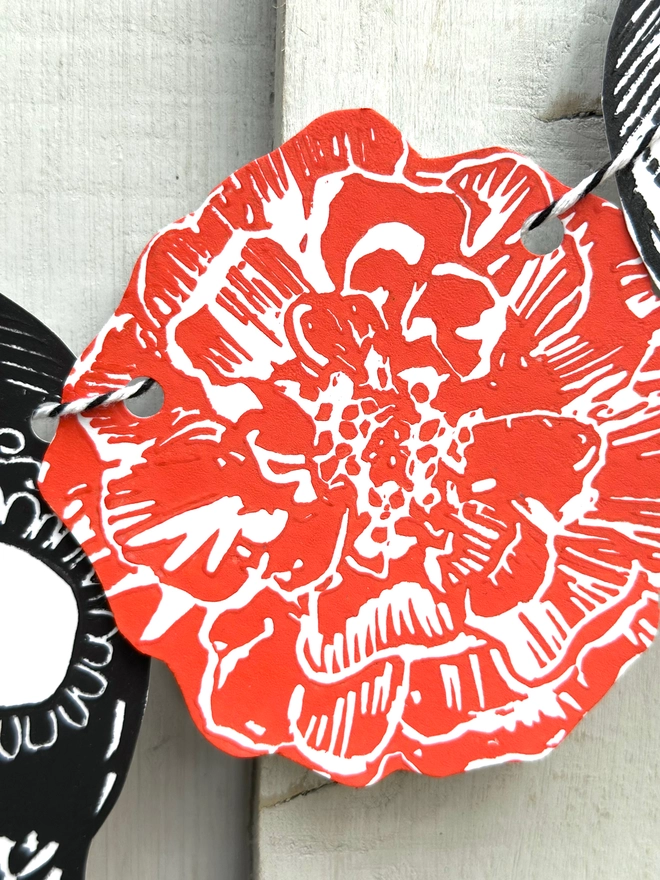 Skull 'Day Of The Dead' Hand Printed Linocut Garland 