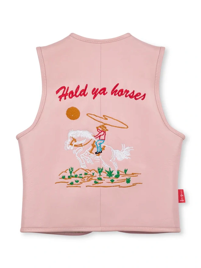 'Hold Ya Horses' Cream Leather Pink Vest
