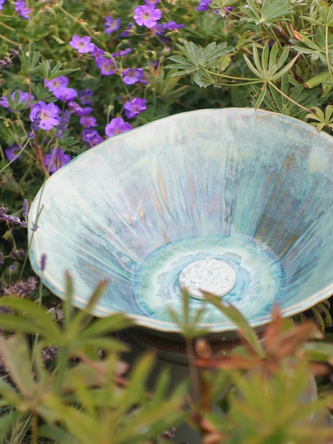 ceramic bird bath, jenny hopps pottery