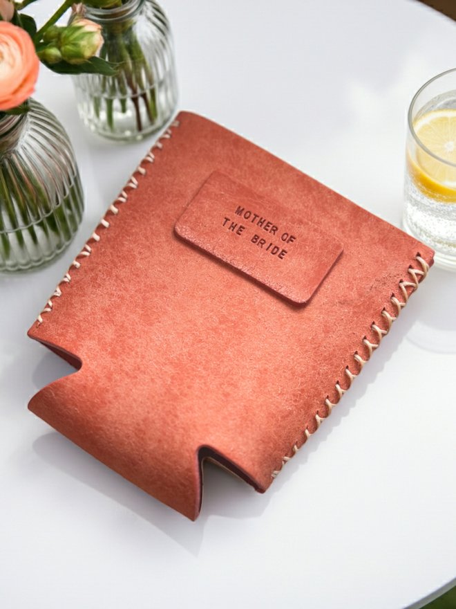 leather mother of the bride drinks can holder