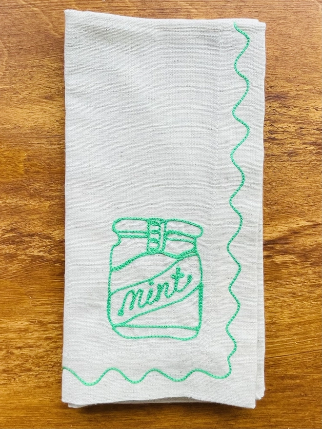 mint sauce embroidered napkin