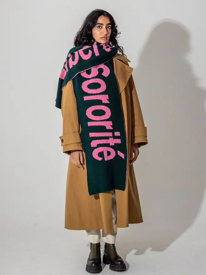 Forest green & french rose Liberté Egalité Sororité scarf