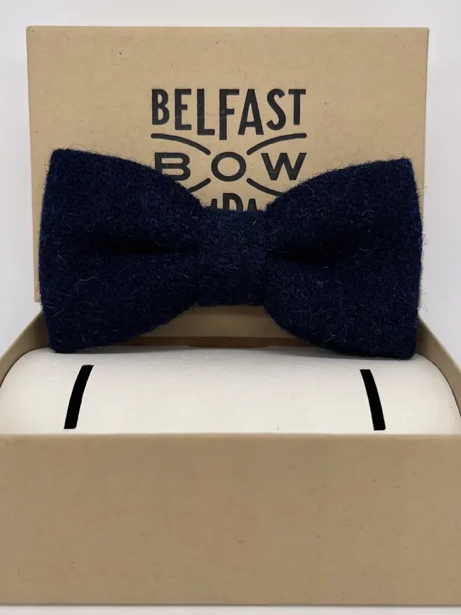 dark navy handmade tweed bow tie