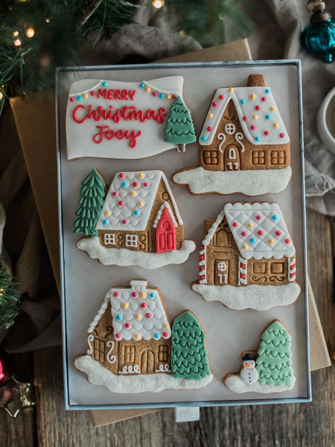 Personalised Christmas Village Biscuit Gift