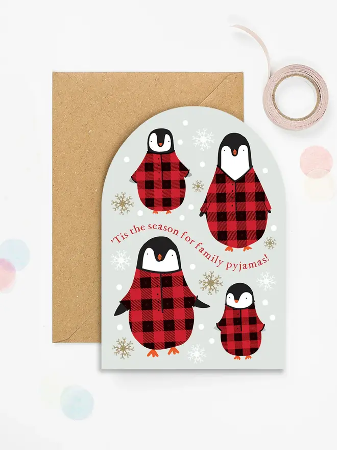 'Tis The Season For Family Pyjamas' Penguin Christmas Card