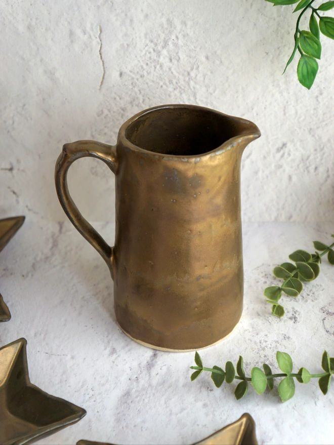christmas jug, gold jug, bronze jug, christmas tableware, ceramic gold jug, Jenny Hopps Pottery