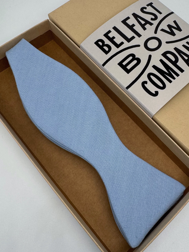 Pale Blue Irish Linen Self-Tie handmade by the Belfast Bow Company