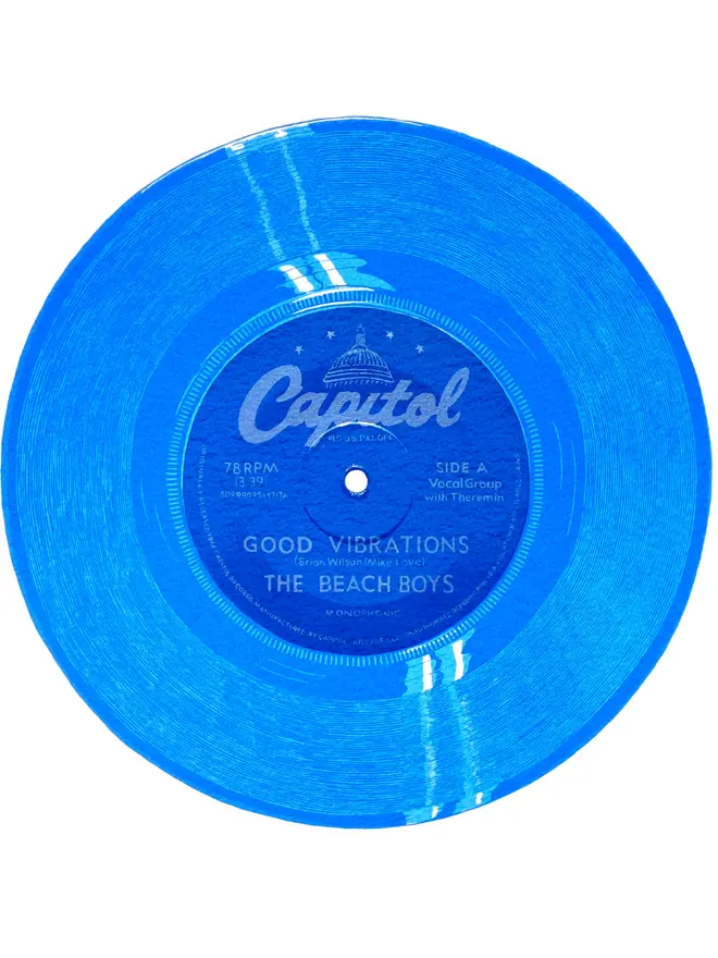 The Beach Boys Good Vibrations Blue Vinyl Screen Print on a white background. 