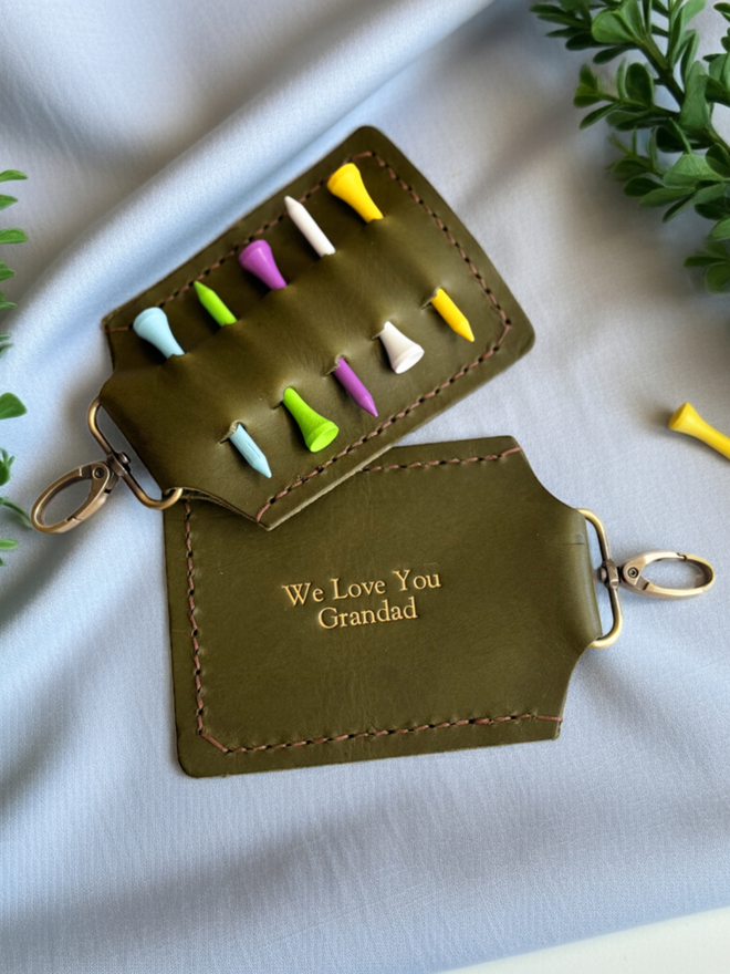 Olive Green Leather Golf Tee Holder