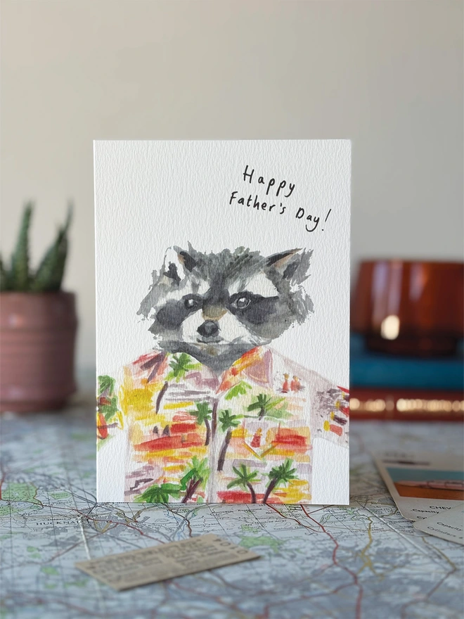 Hawaiian, Raccoon Father's Day Card 