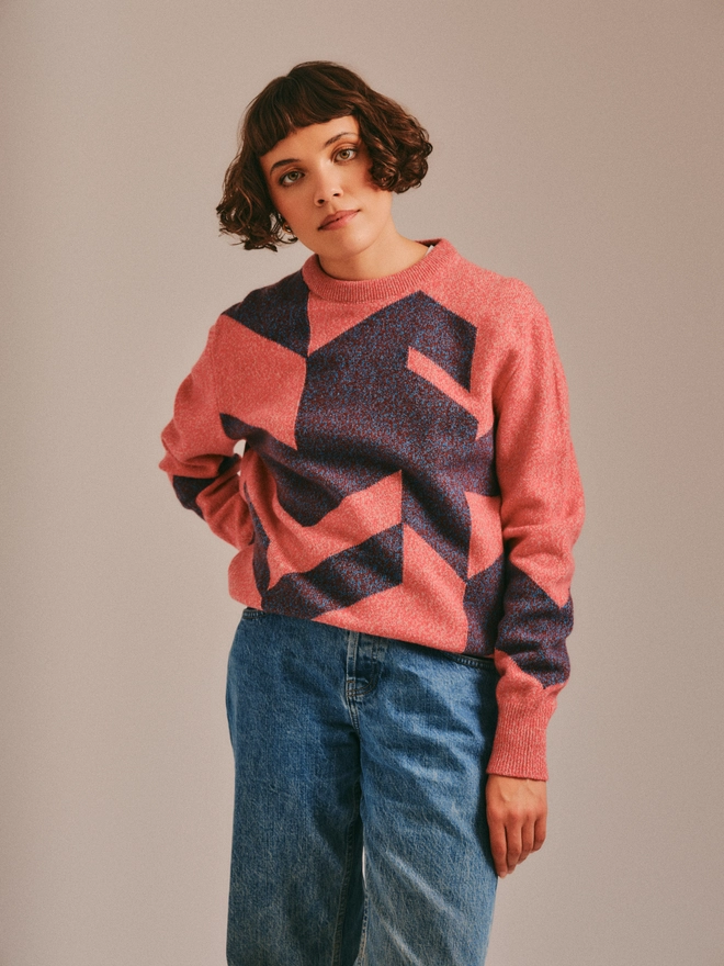 Leyden geometric knitted jumper