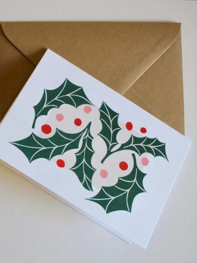 holly leaves christmas card