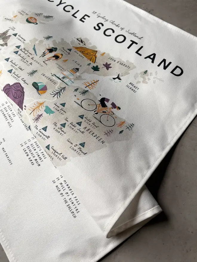 cycle scotland map tea towel