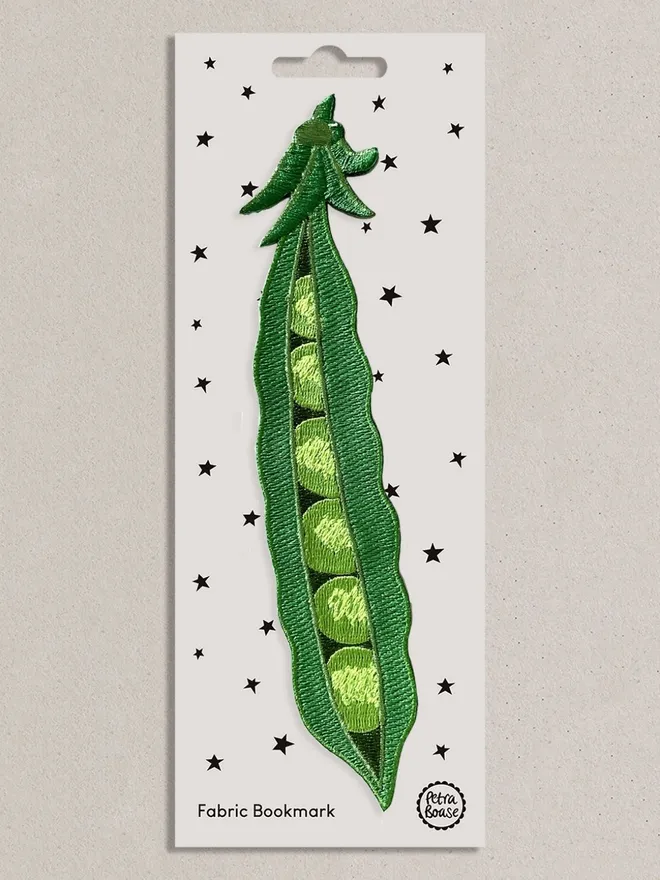 Petra Boase Pea Pod Tape measure Fun Embroidered Fabric Bookmark