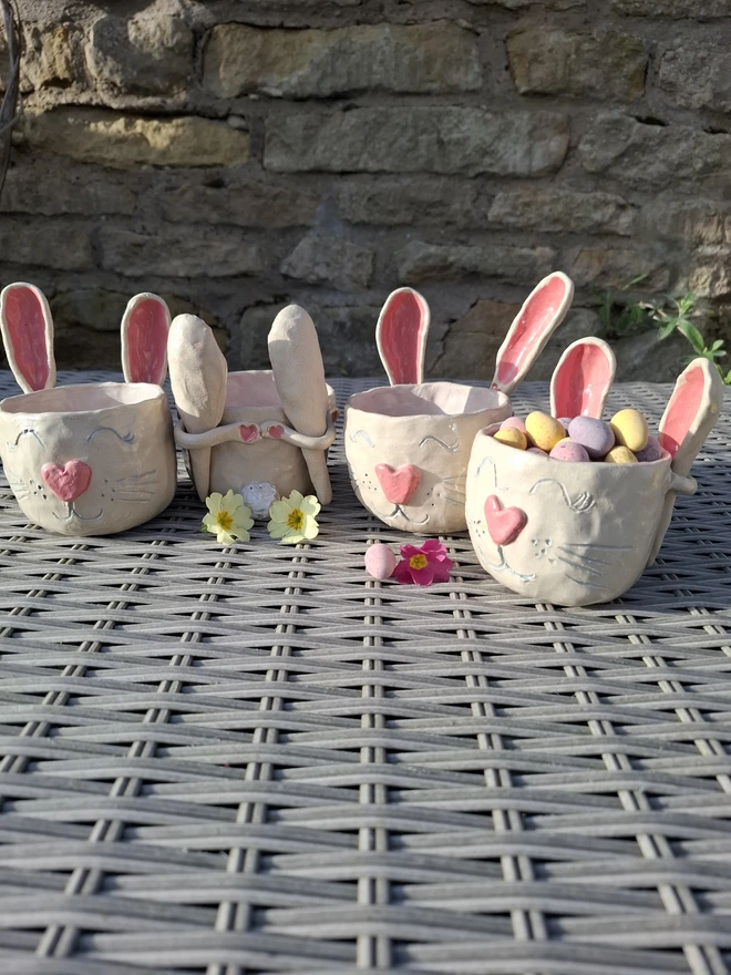 Easter bunny bowl with ear spoons