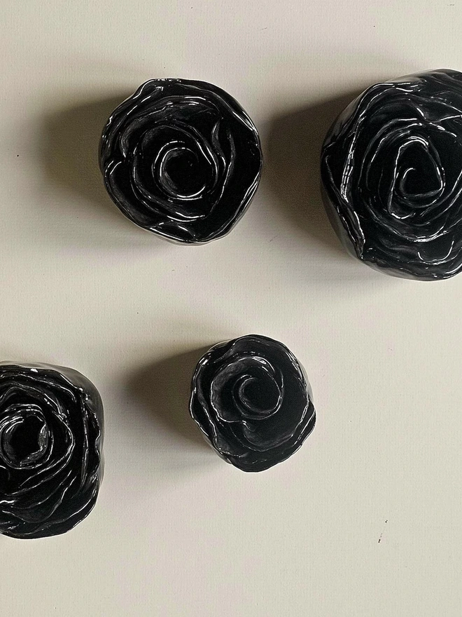 black ceramic rose flower pottery wall decor 3d sculpture floral art 