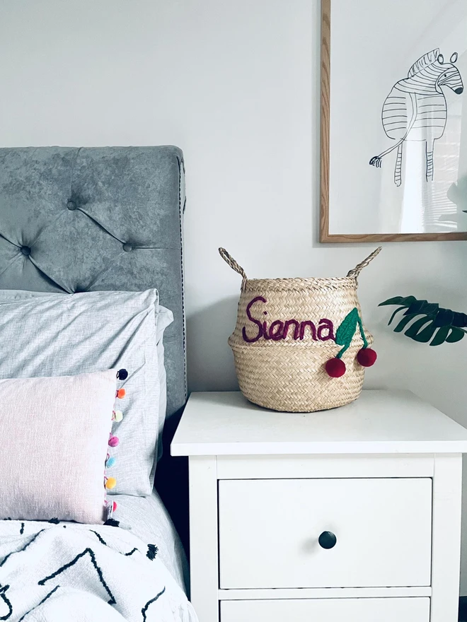 Personalised Cherry Name Belly Basket 