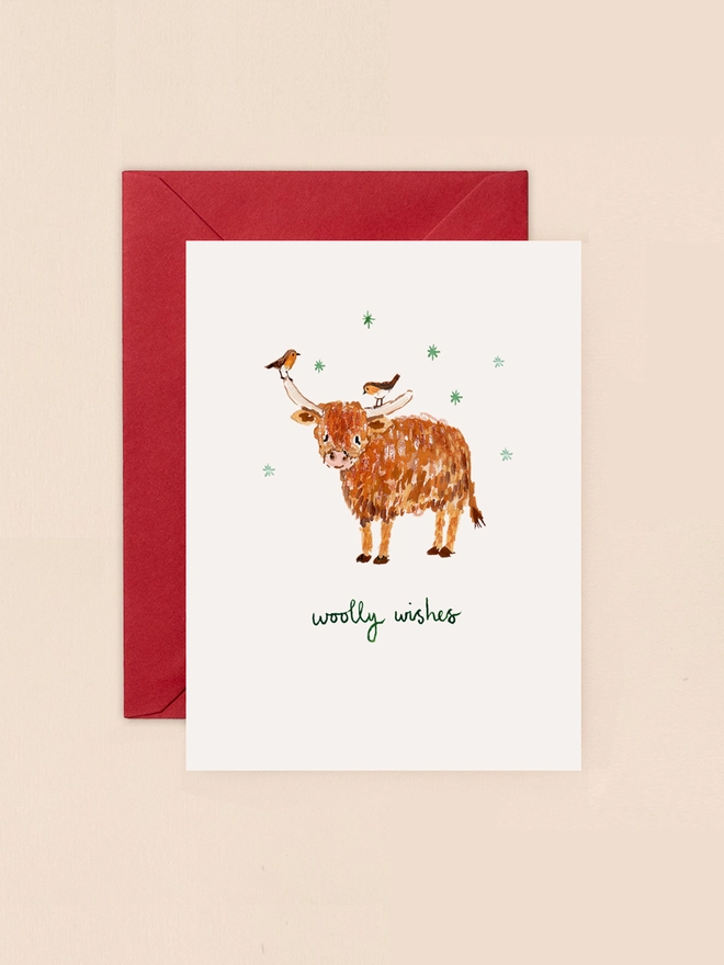 Highland Cow and Robins Mini Christmas Card