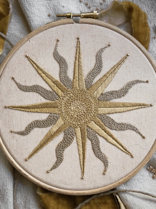 Golden Solstice Embroidery Kit by Tired Starling Studio