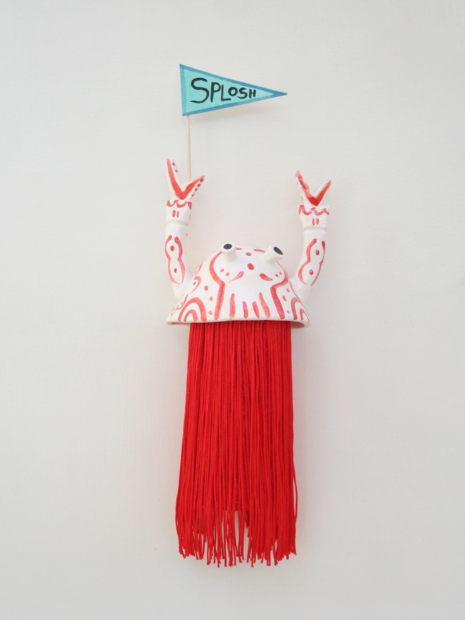 Ceramic and Fabric Lobster Wall Hanging With Flags
