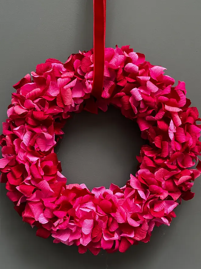 Winter Red & Pink Crepe Paper Christmas Wreath