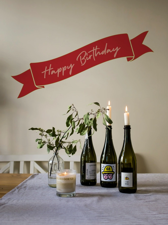 red happy birthday banner wall sticker