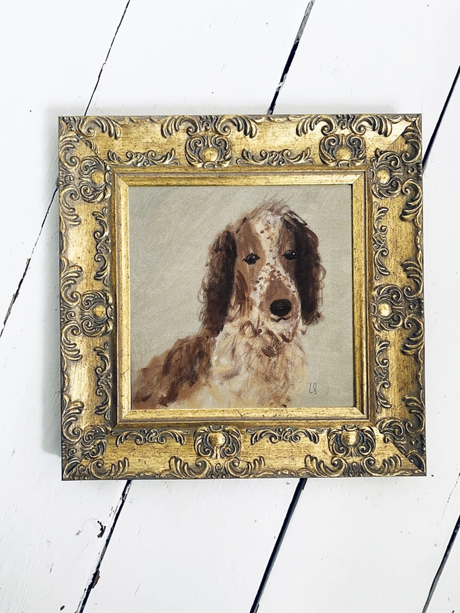 framed portrait of pet dog 