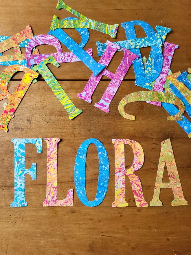Hand-marbled name letters