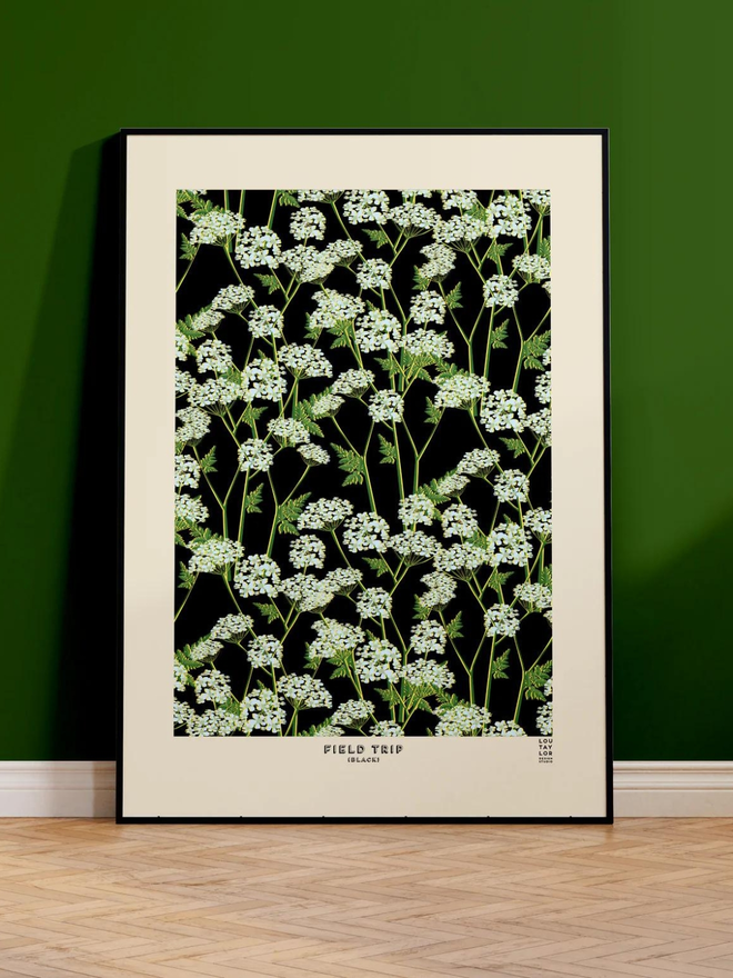 black and green floral Giclee print