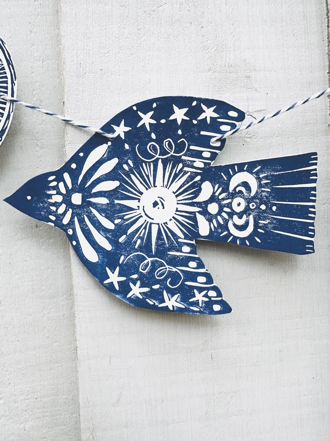 'Twinkle & Flight' Festive Nordic Folk Birds Linocut Garland