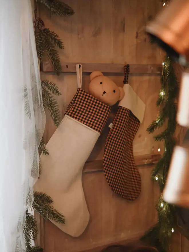Handmade Cotton Christmas Stocking – Neutral Scandinavian Holiday Decor for Child’s Room