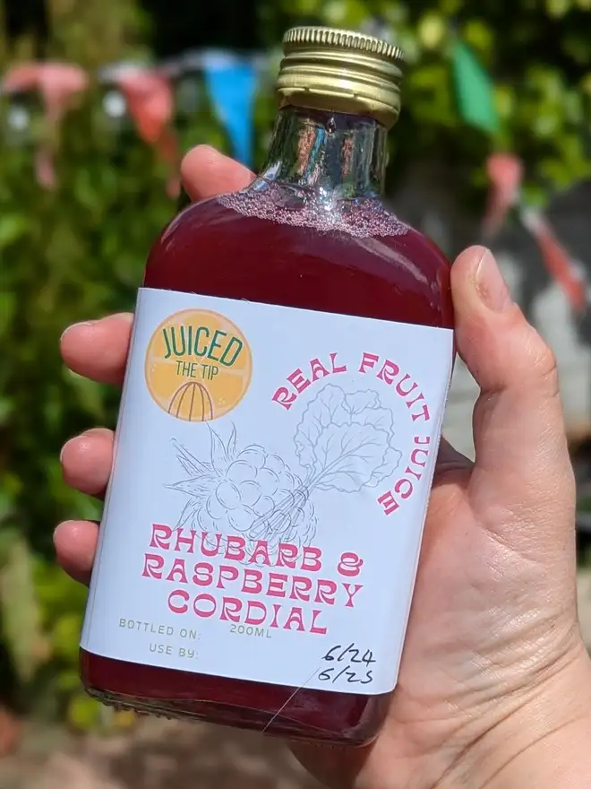 raspberry rhubarb cordial juice bottle